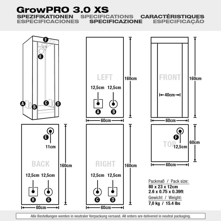 Low Budget Growzelt Komplettset LED GrowPRO XS mit Greenception GCx-4 Grow LED 120 Watt X-Small, X-S