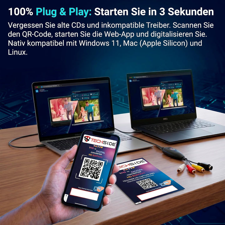 TechSide Complete Analog-Digital-Wandler (Scart-Adapter + Cinch-Kabel) 2024 | Kompatibel mit Windows