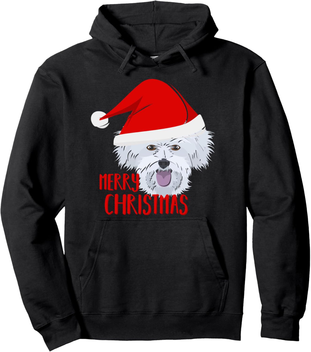 Malteser mit Weihnachtsmütze, Frohe Weihnachten Pullover Hoodie