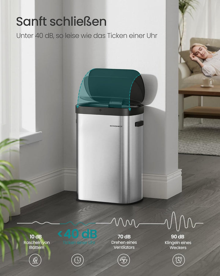 SONGMICS Mülleimer mit Sensor, automatischer Abfalleimer 50 L, Öffnen per Handbewegung oder Berühren