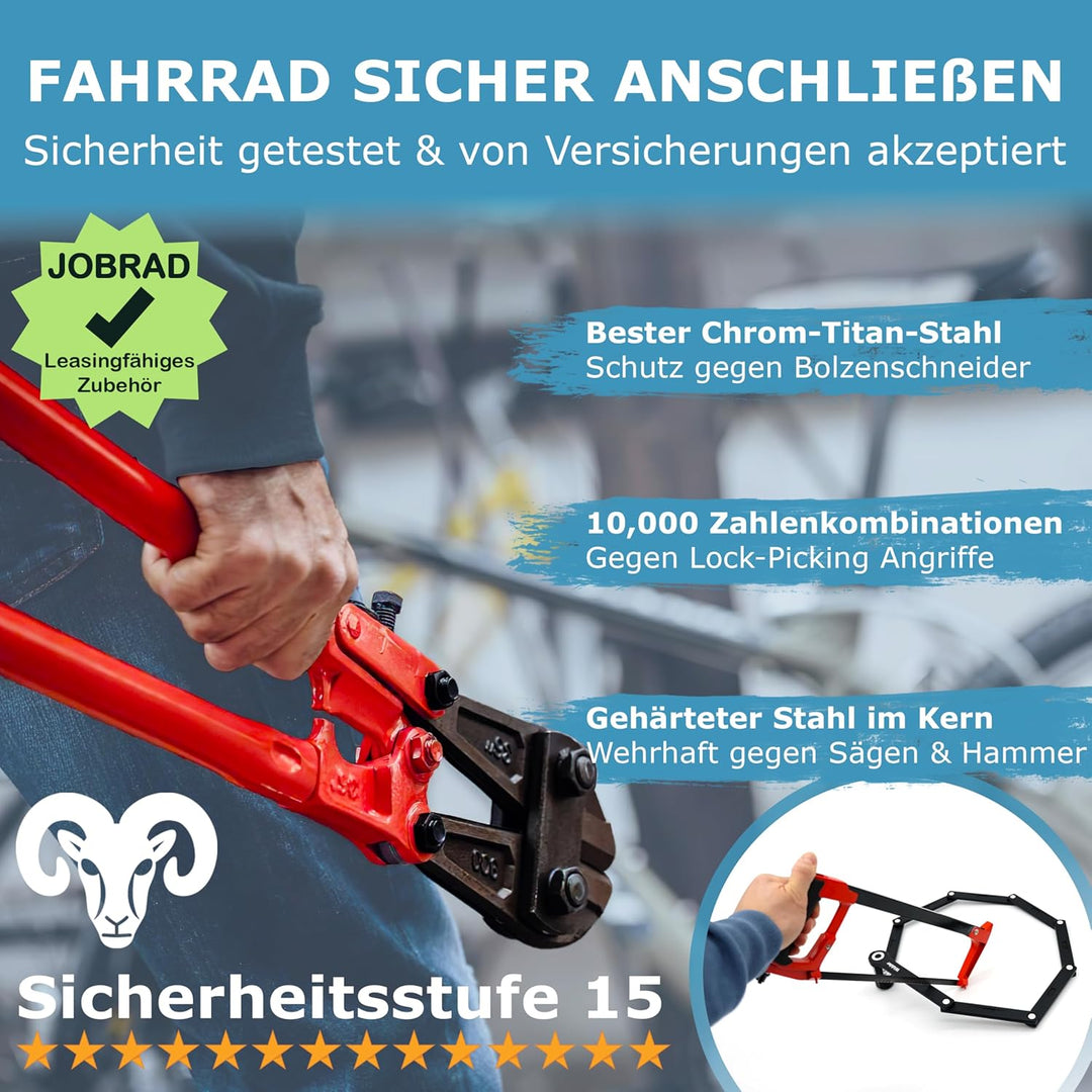 WIDDER 120cm Extrem Sicheres Fahrradschloss Zahlenschloss [Titan-Stahl Level 15] - 120 cm Faltschlos