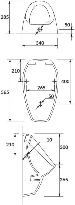 VBChome Set Urinal + Spülventil Zulauf von Oben Weiss Modern Hochwertig Keramik Pinkelbecken Pissoir