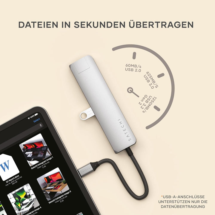 SATECHI 7-in-1 USB-C Hub Slim Plus, Multiport-Adapter mit 4K HDMI, 100W Power Delivery, 2X USB-A, Et