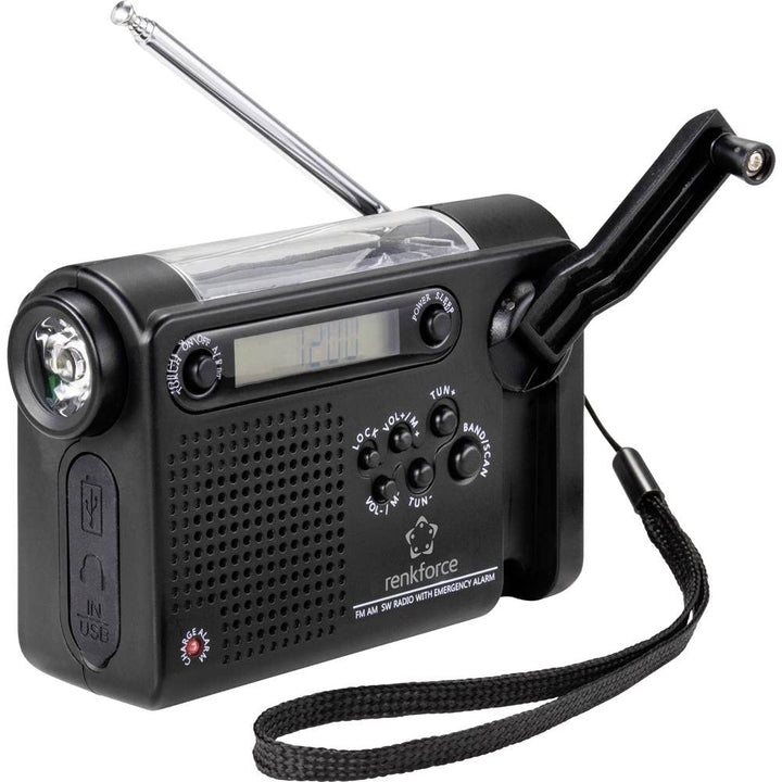Renkforce RF-CR-200 Kofferradio UKW, MW, KW Notfallradio wiederaufladbar, Solarpanel, Handkurbel, We