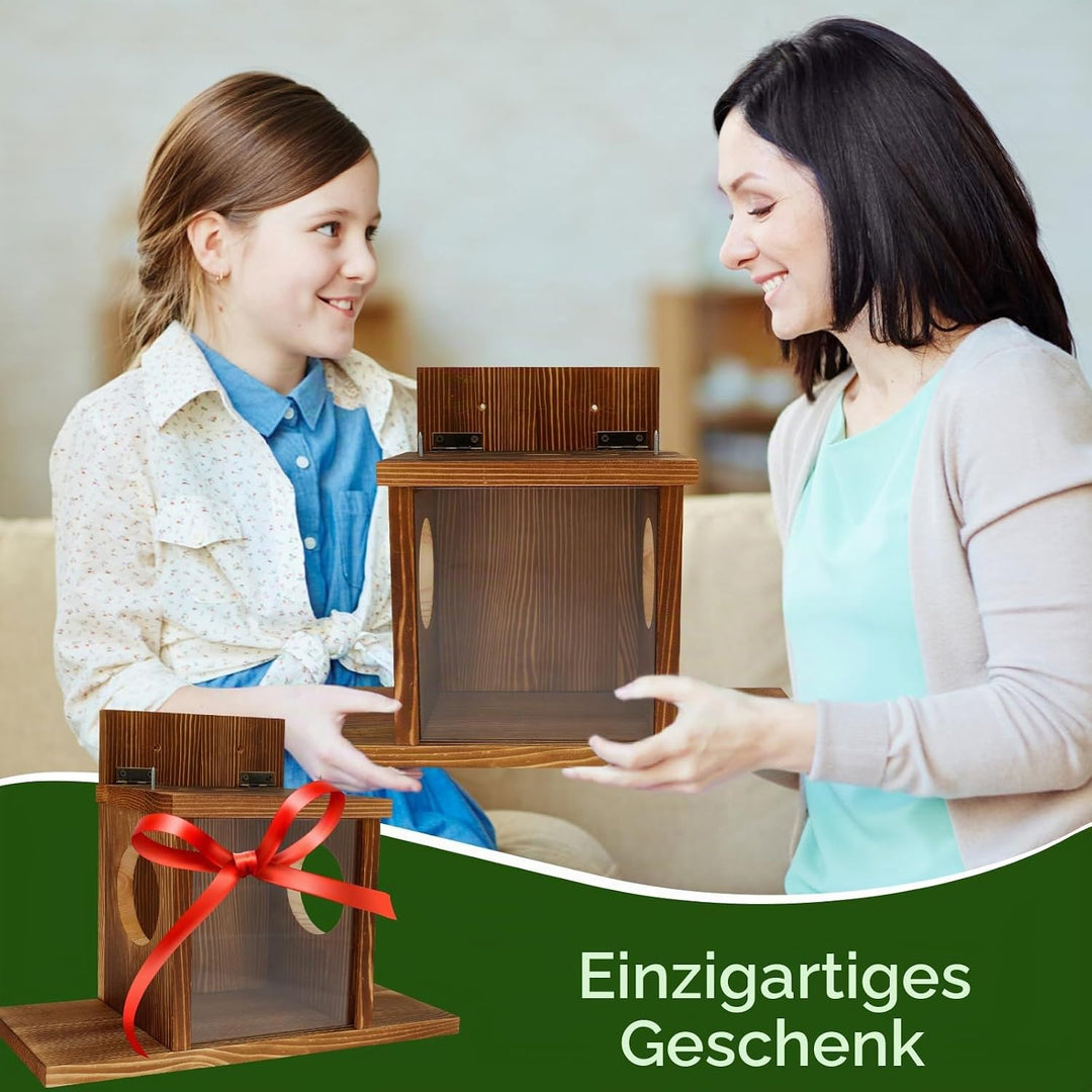 Futterhaus Eichhörnchen Wetterfest mit Quadratisches Transparentes Fenster Holz Stabiles Eichhörnche
