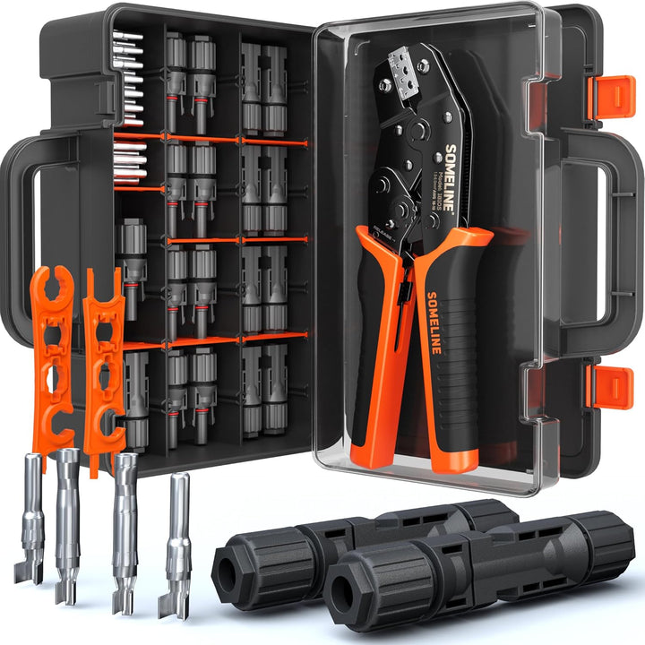 Solarstecker Crimpzange Set, für 2,5mm²，4,0mm²，6,0 mm² Solar Kabel, 12 Stück Male Female Solarpanel
