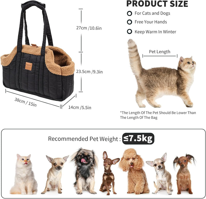 PETCUTE Tragetasche Hund und Katzen,Faltbare Warm Hundetragetasche Schultertasche mit Sicherheitshak