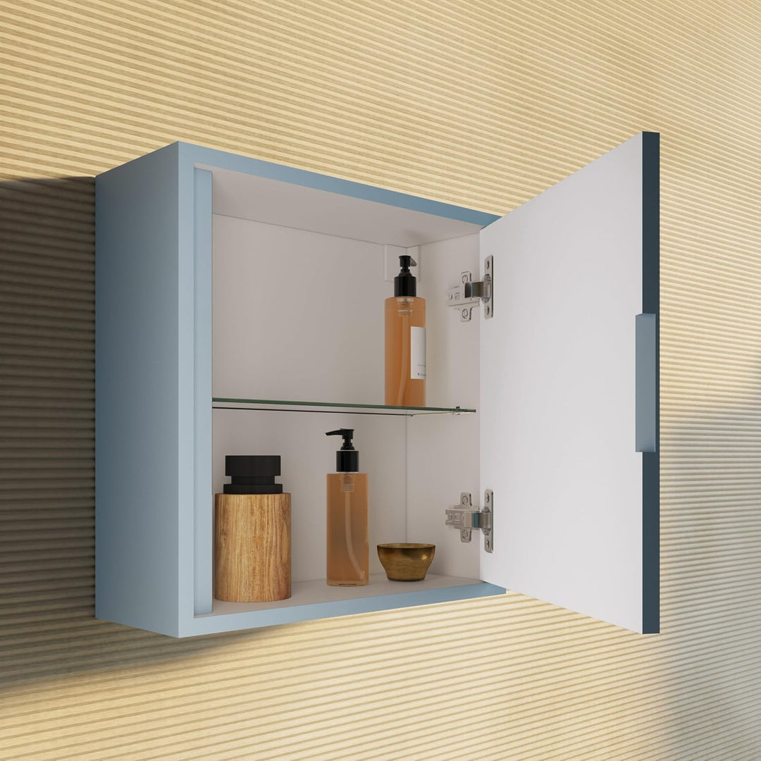 KIAMAMI VALENTINA Hängender Würfel-Badschrank 39cm mit mattem Himmelblau | Monaco