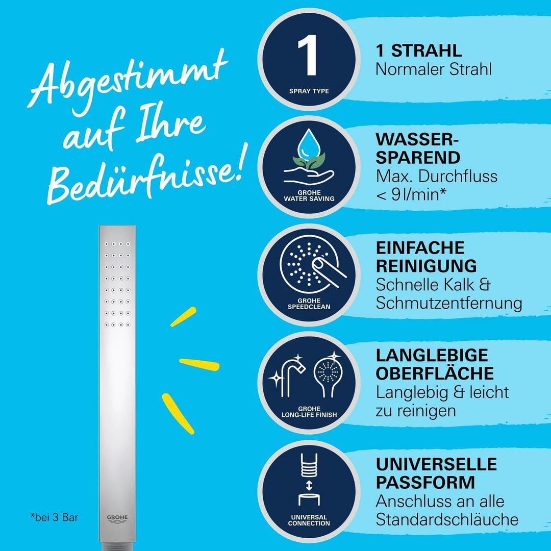 GROHE Vitalio Joy Cube Stick - Handbrause (wassersparend, 1 Strahlart, Antikalk- System, langlebig),