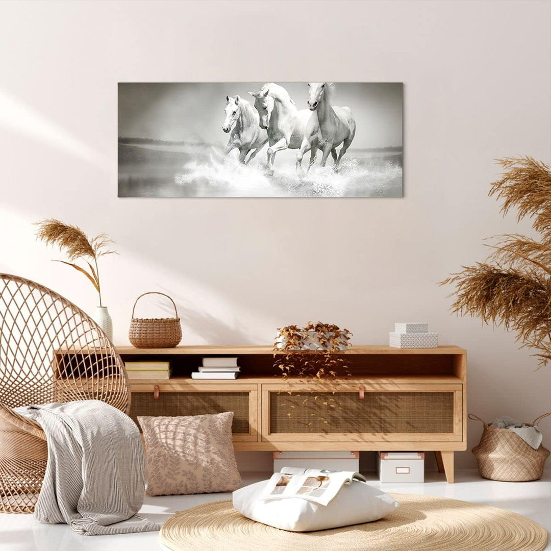Panorama Bilder auf Leinwand 100x40cm Leinwandbild Bauernhof pferde galopp freiheit Gross Wanddeko B