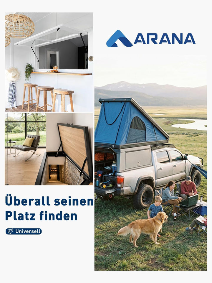 ARANA Gasdruckfedern 380mm, 200N, geeignet für schwere Klappen, 2 Stück | Universeller Gasdruckdämpf