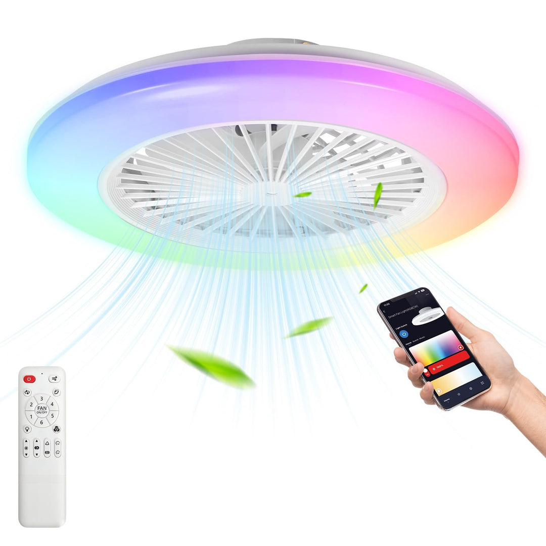 Deckenventilator Mit Beleuchtung, Smart RGB LED Fan Licht, φ50cm Deckenleuchte mit Ventilator, dimmb