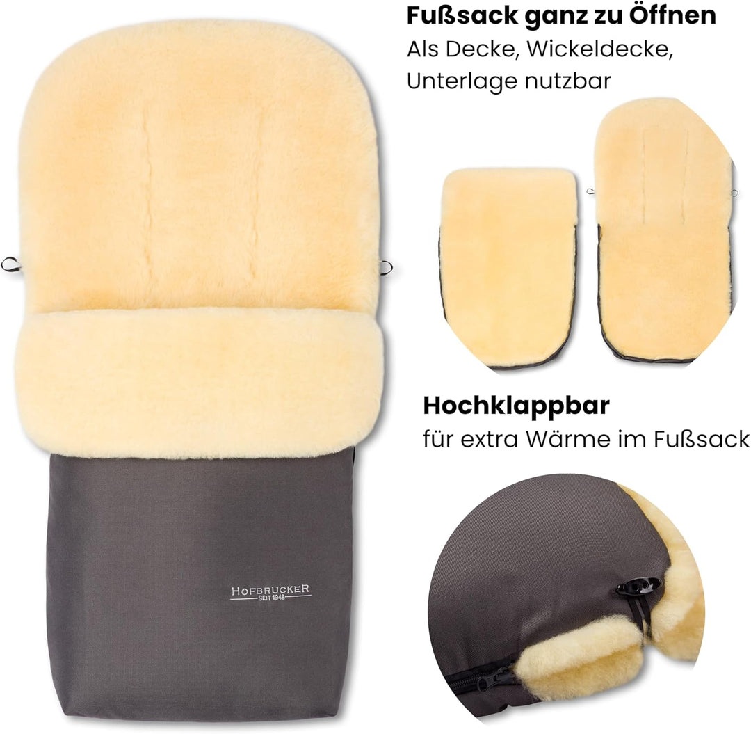 Hofbrucker Lammfell-Fusssack Putzi Kinderwagen, Buggy/Winterfusssack wind- & wasserabweisend/Warmer