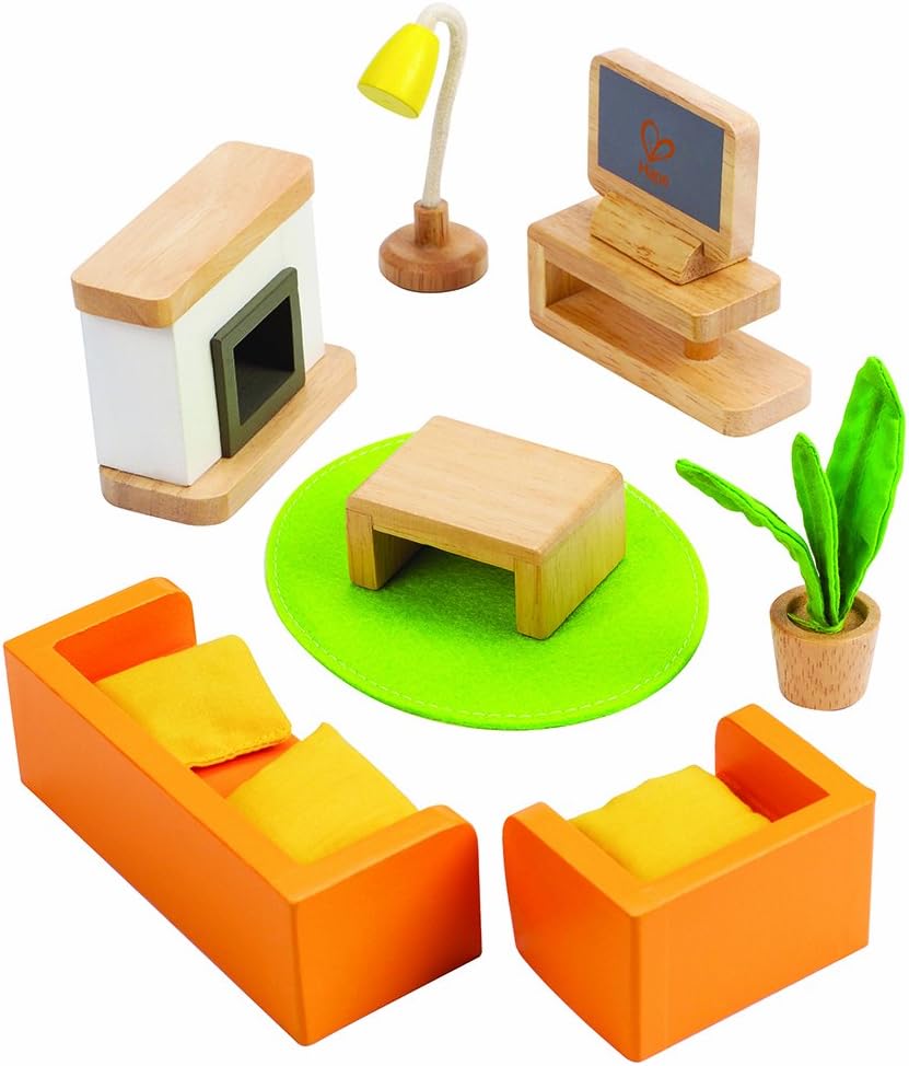 Hape Puppenhaus-Wohnzimmer aus Holz, kompatibel mit Allen gänigen Puppenhäusern, ab 3 Jahren, Wohnzi