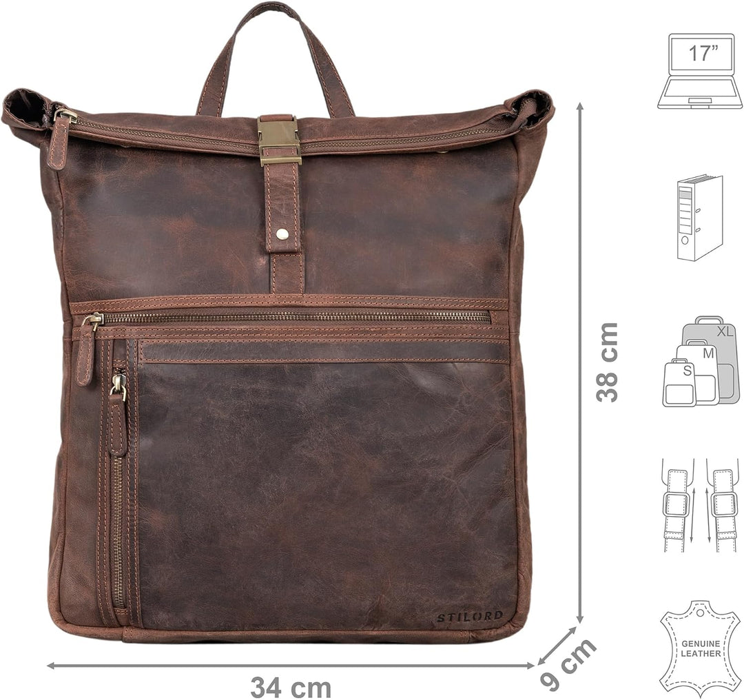 STILORD Edmund Echtleder Rolltop Rucksack Leder Herren und Damen moderner Vntage Lederrucksack Fahrr