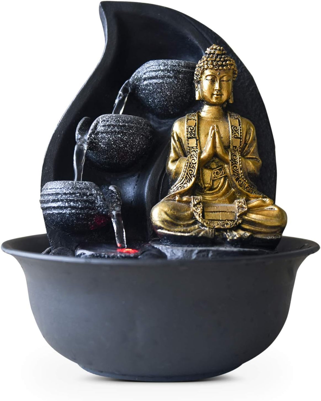 Zen Light Praya Zimmerbrunnen mit Pumpe und LED-Beleuchtung, Kunstharz, Gold & Zen'Light Zen Dao Spr