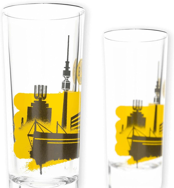 Borussia Dortmund Schnapsglas/Glas/Shot Glass 2er Set Südtribüne BVB 09 - Plus gratis Aufkleber Fore