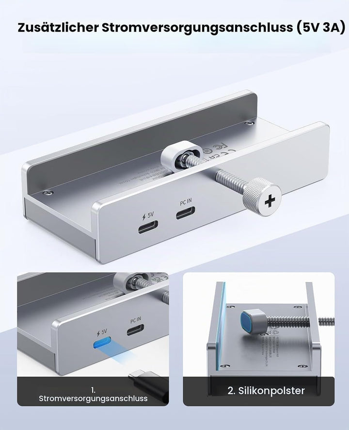 ORICO USB Hub 3.0 Mit SD/TF Kartenleser - 5 in 1 Verteiler Mit 2 USB-A Ports, 3.5 mm Audio, 5Gbps -