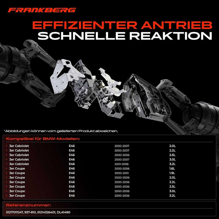Frankberg Türschloss Stellmotor Fahrerseite Vorne Links 7-Polig Kompatibel mit 3er E46 318-330 M3 3.