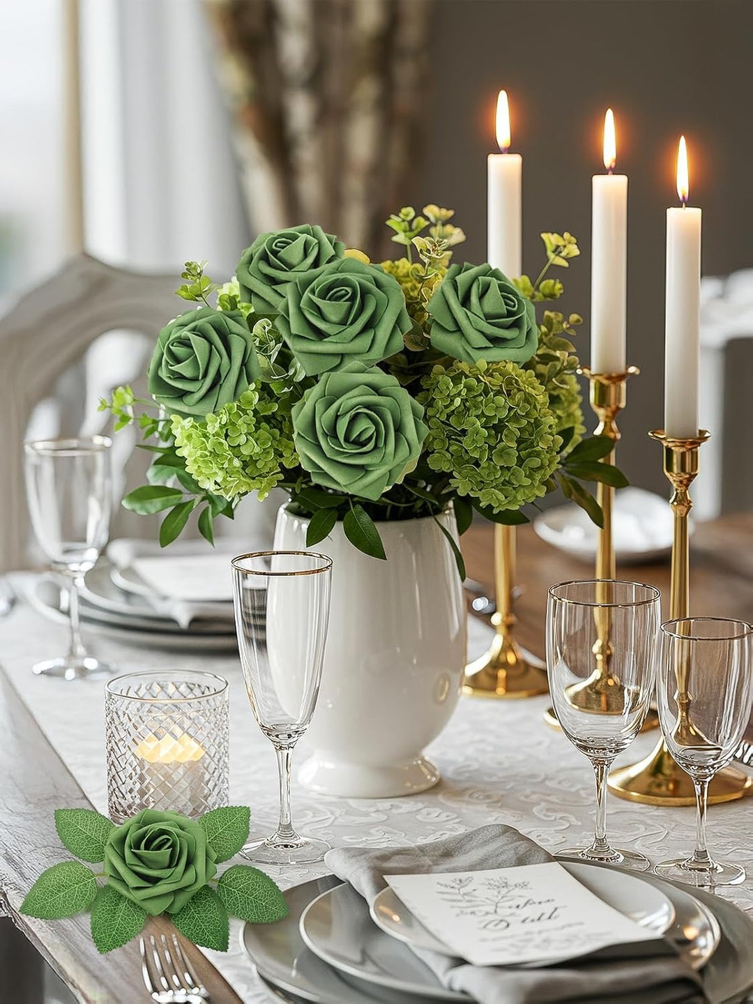 N&amp;T NIETING Rosen Deko, 25 Stück künstliche Blumen Rosen mit Stielen, Fake Blumen für DIY Hochzeit V