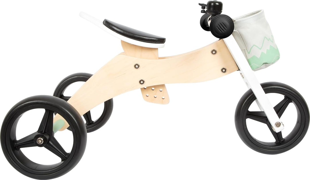 small foot Laufrad und Dreirad Salbeigrün aus Holz, 4in1, mit verstellbarem Sitz und gummierten Reif