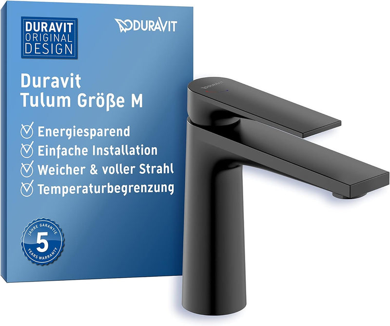 Duravit Tulum Waschtischarmatur, Grösse M (Auslauf Höhe 122 mm), Wasserhahn Bad, Waschbecken Armatur