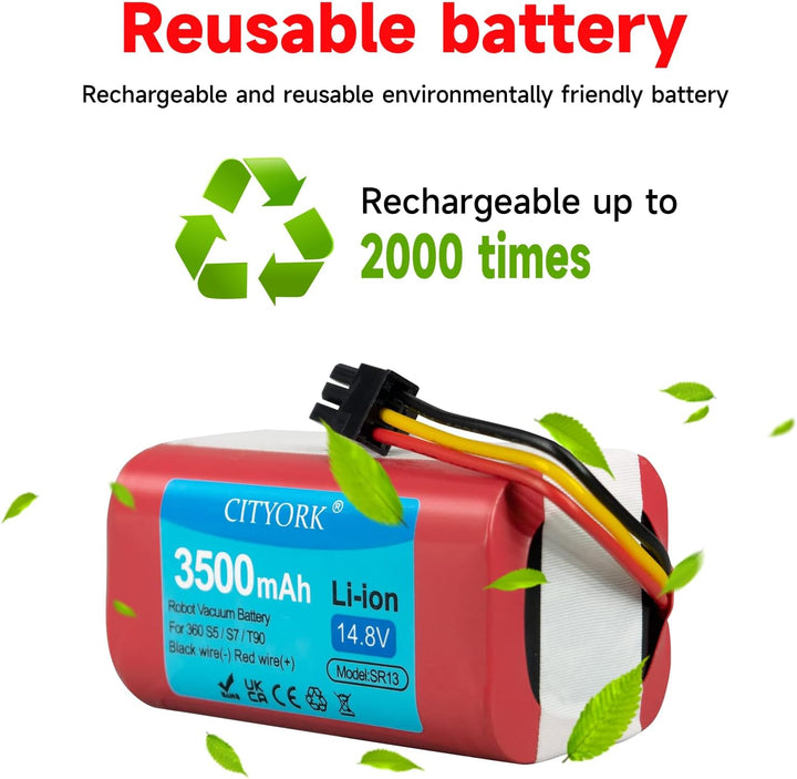 CITYORK 14,8 V 3500 mAh Ersatzakku für 360 S5 S7 S7 Pro T90, wiederaufladbarer Li-Ion-Staubsauger-Ak