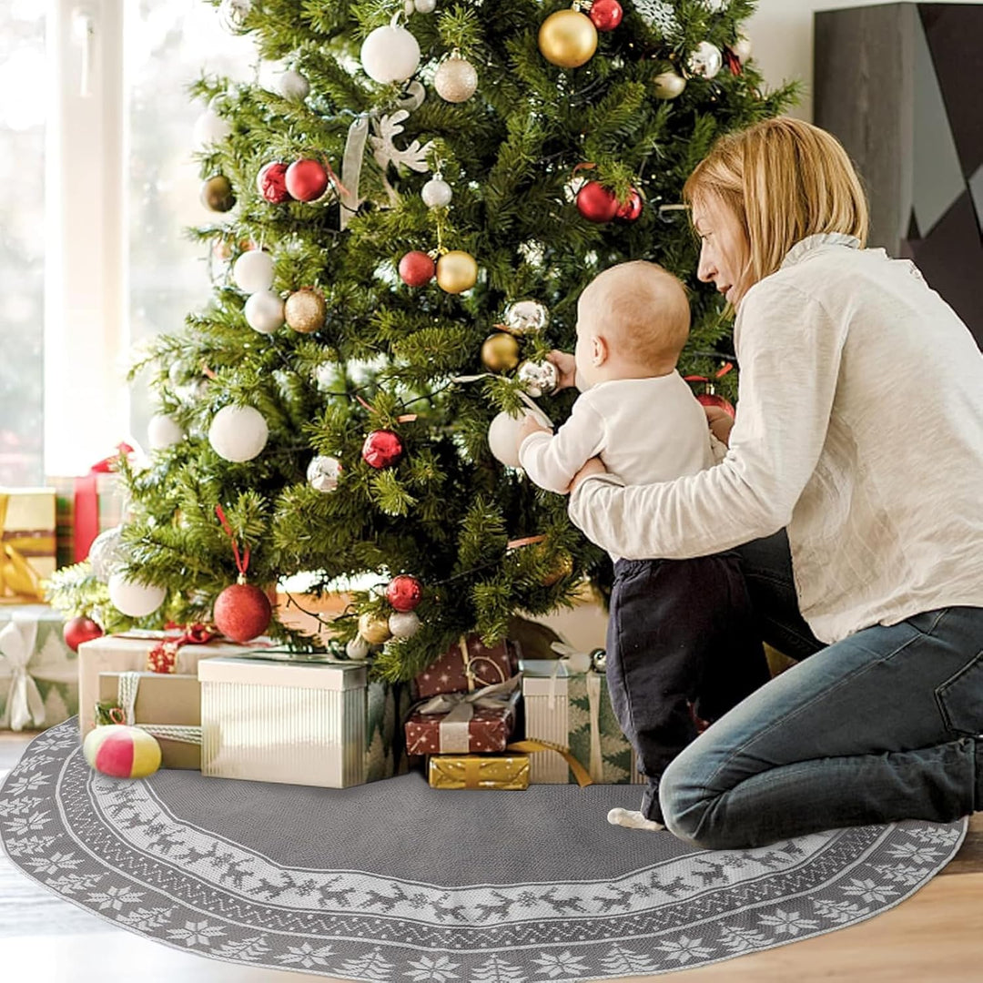 Weldomcor Weihnachtsbaum Rock 90cm Gestrickte Weihnachtsbaumdecke Pad Runde Elch Schneeflocken Gross