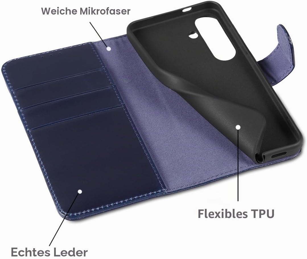 LENSUN Echtleder Hülle für Samsung Galaxy S24, Leder Handyhülle [Brieftasche][RFID Schutz][Standfunk