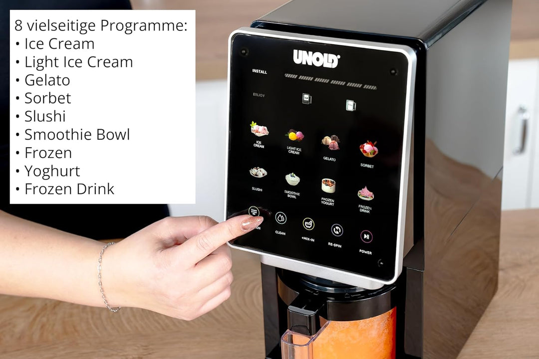 Unold Eismaschine Cream Dream 48805, 3x 500 ml Behälter, 8 Programme, Touchscreen, für Eiscreme, Gel