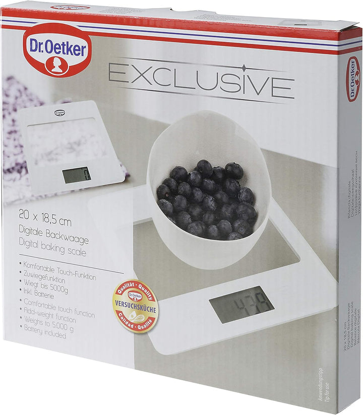 Dr. Oetker Digitale Backwaage EXCLUSIVE, Küchenwaage mit grossem und gut lesbarem Display, Digitalwa