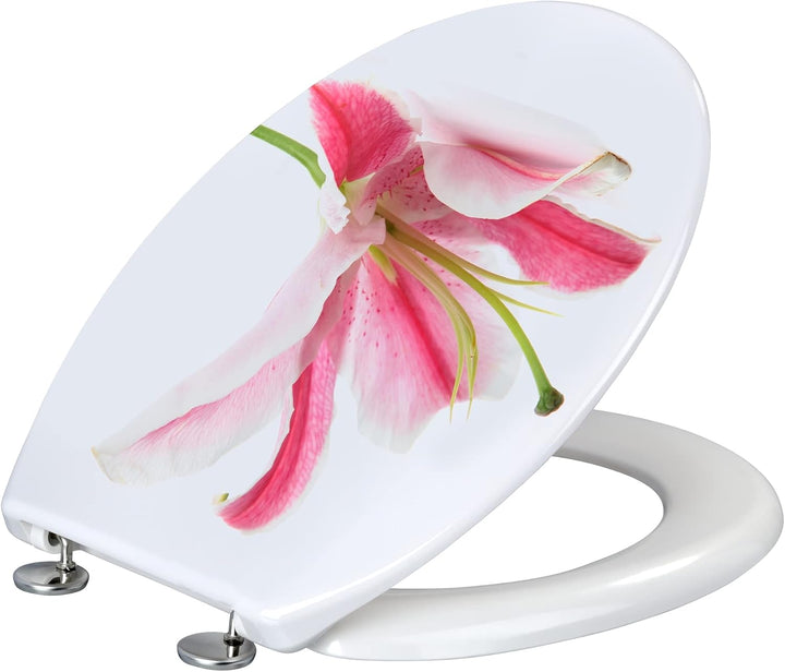 WENKO WC-Sitz Orchid, Toilettensitz mit Hygienebefestigung aus rostfreiem Edelstahl, Toilettenbrille
