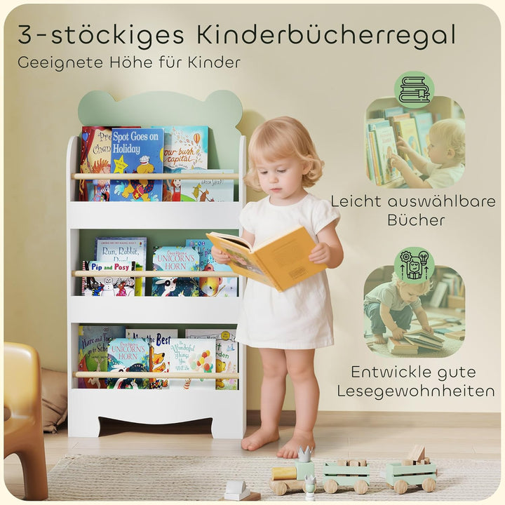 AIYAPLAY Bücherregal Kinder, Kinderregal mit 3 Regal, Spielzeugregal aus Holz, Kinderzimmerregal für