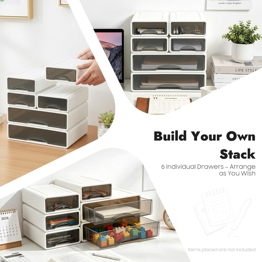 Grosser Schreibtisch Organizer 34 x 25 x 33cm 6 Stück Büro Schubladenbox Frei stapelbar Aufbewahrung