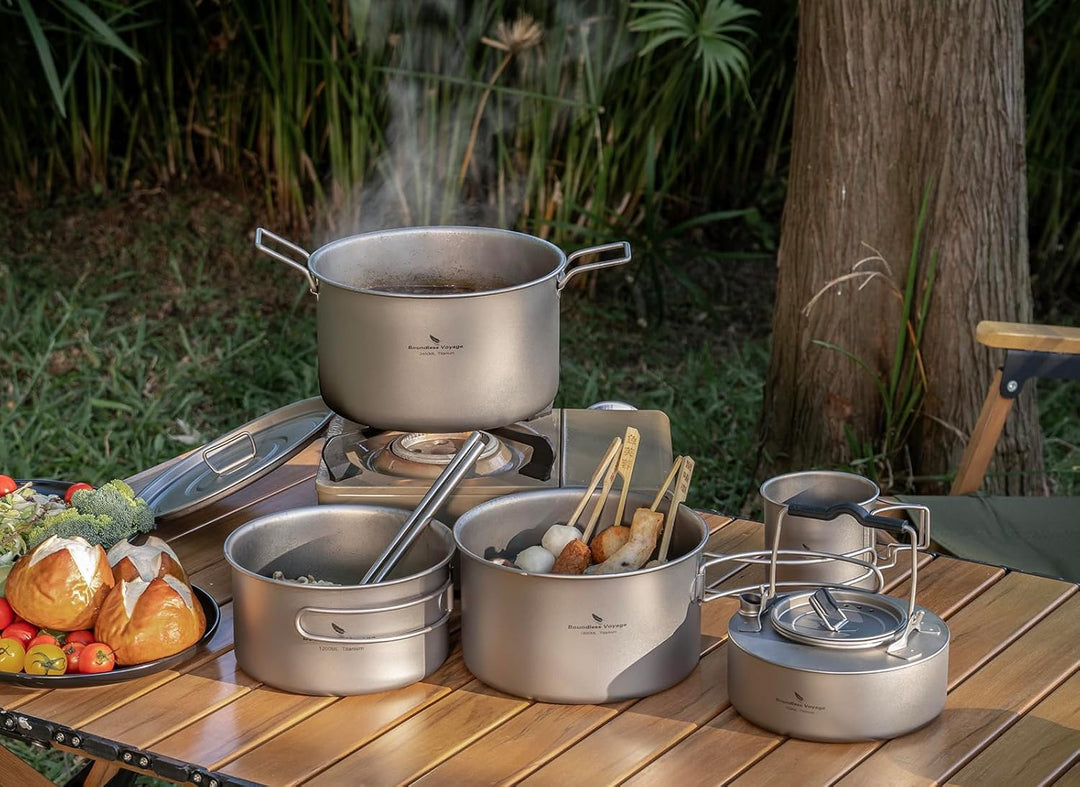 iBasingo Camping Titan Kochtopf mit Deckel Klappgriff Ultraleicht Outdoor Kochgeschirr Metall Saucen