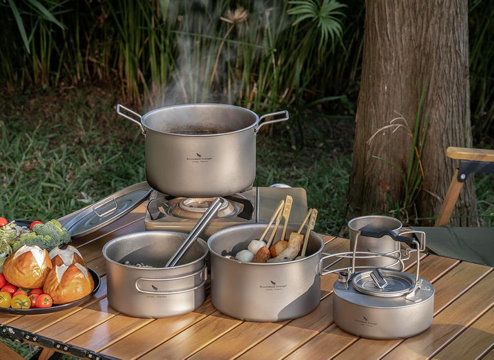 iBasingo Camping Titan Kochtopf mit Deckel Klappgriff Ultraleicht Outdoor Kochgeschirr Metall Saucen
