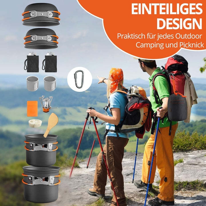 FUNYKICH 19 PCS Camping Geschirr Set, Camping Kochgeschirr Aluminium Pfanne Becher Herdplatte Reislö