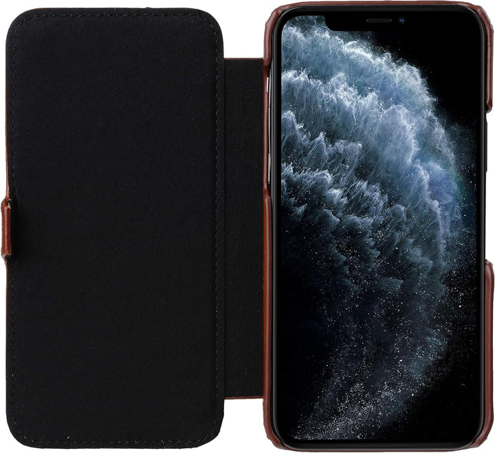 STILGUT Book Case kompatibel mit iPhone 12 Pro Max (6.7") Hülle aus Leder mit Clip-Verschluss, Klapp