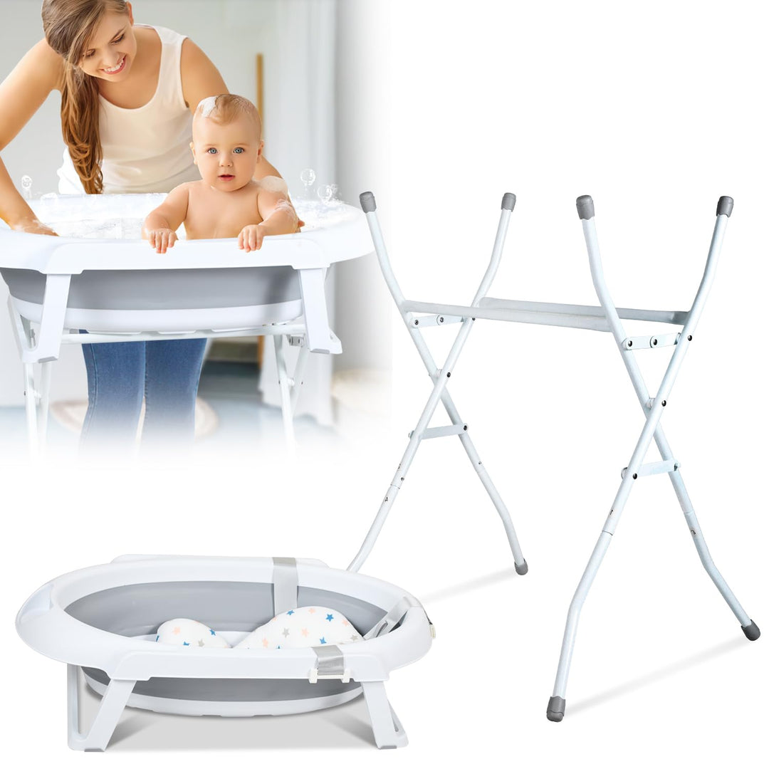 Ikodm Baby Badewanne mit Gestell, Babybadewanne mit Badematte, Abfluss, Gestell, Babybadewanne Faltb