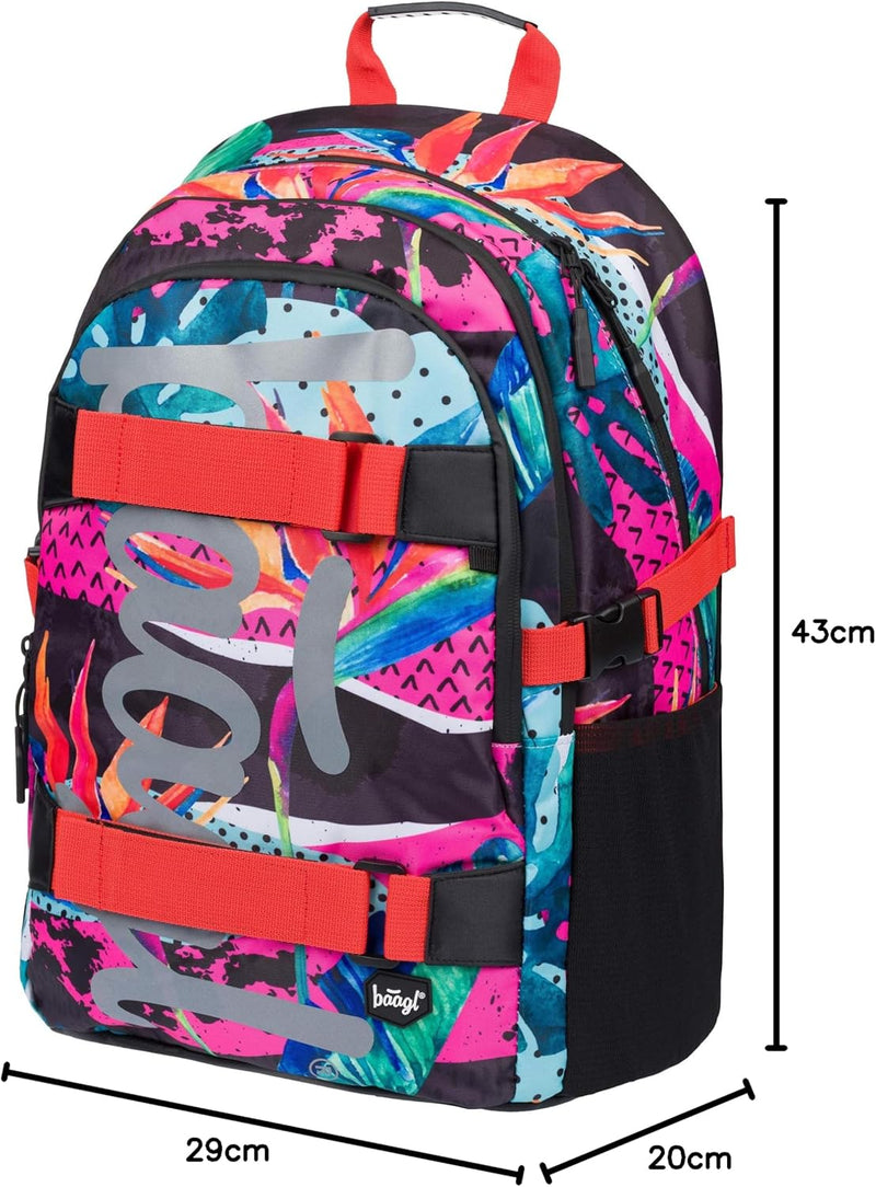 Baagl Schulrucksack für Jungen Mädchen Teenager - Skateboard Rucksack - Kinderrucksack mit Laptopfac