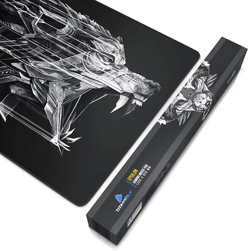 Titanwolf - Übergrösse Mauspad Gaming Titanwolf 1200x600mm XXXL Mousepad gross mit Motiv Tischunterl