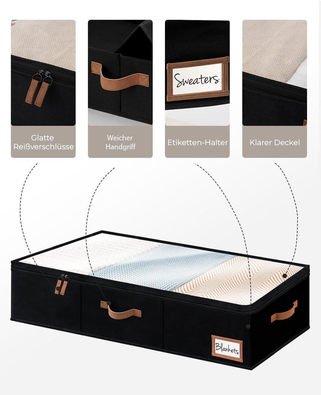 StorageWorks Unterbett Aufbewahrungsbox, grosse Unterbett Aufbewahrung mit Reissverschlüssen, Premiu