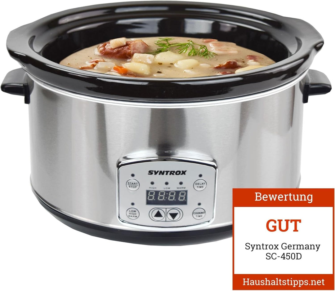 Syntrox 4,5 l Slow Cooker | Schmortopf | Schongarer | Multikocher Annot, digitale Küchenuhr, Schonen