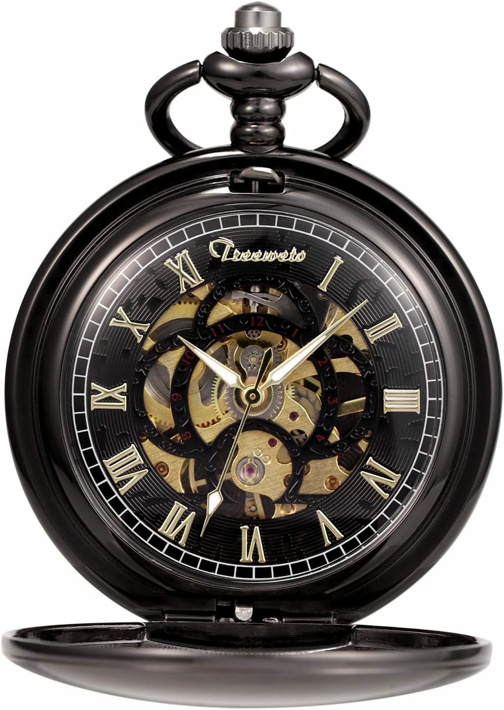 TREEWETO Taschenuhr Unisex Taschenuhr mit Kette Analog Mechanisch Handaufzug Doppelscharnier Antik R