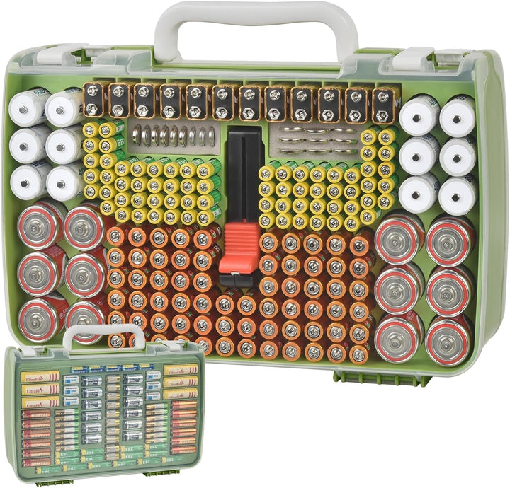 Batterie-Organizer, Aufbewahrungskoffer mit doppelseitiger Garagenbox mit Tester, Batteriebehälter f
