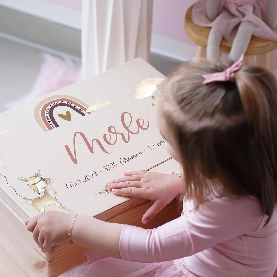 KIDSMOOD - Erinnerungsbox Baby, personalisierte Holzkiste mit Deckel, Ideal zur Aufbewahrung von Eri