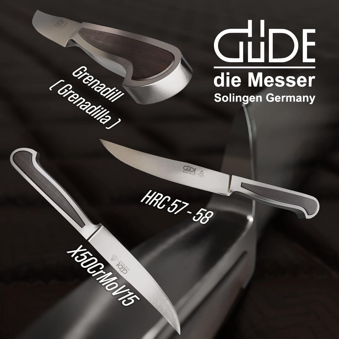 GÜDE Solingen - Porterhousesteakmesser Gezahnt geschmiedet, 12 cm, Grenadill, DELTA, Handmade German