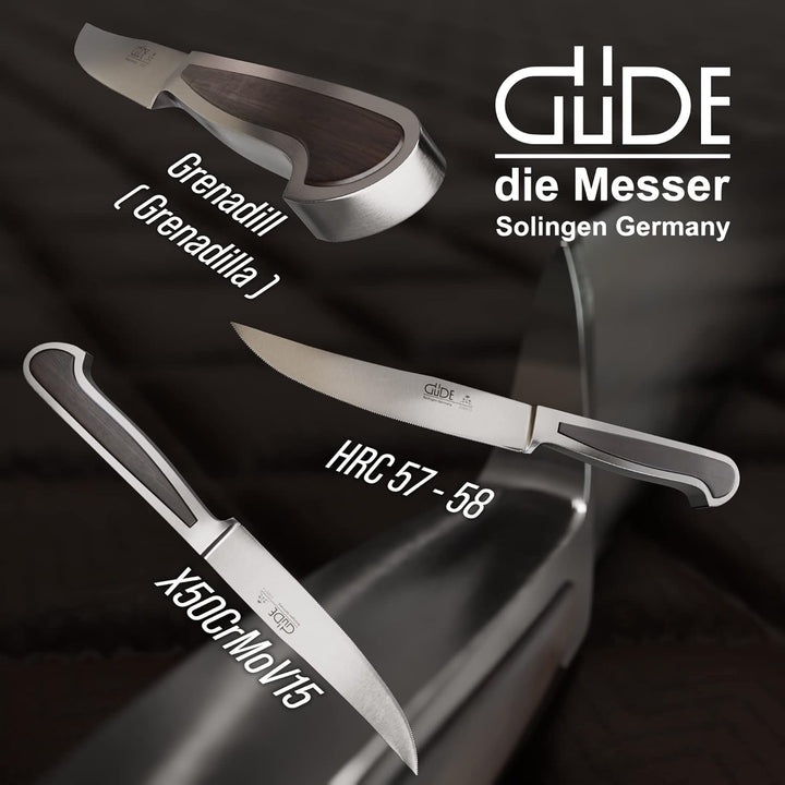GÜDE Solingen - Porterhousesteakmesser Gezahnt geschmiedet, 12 cm, Grenadill, DELTA, Handmade German