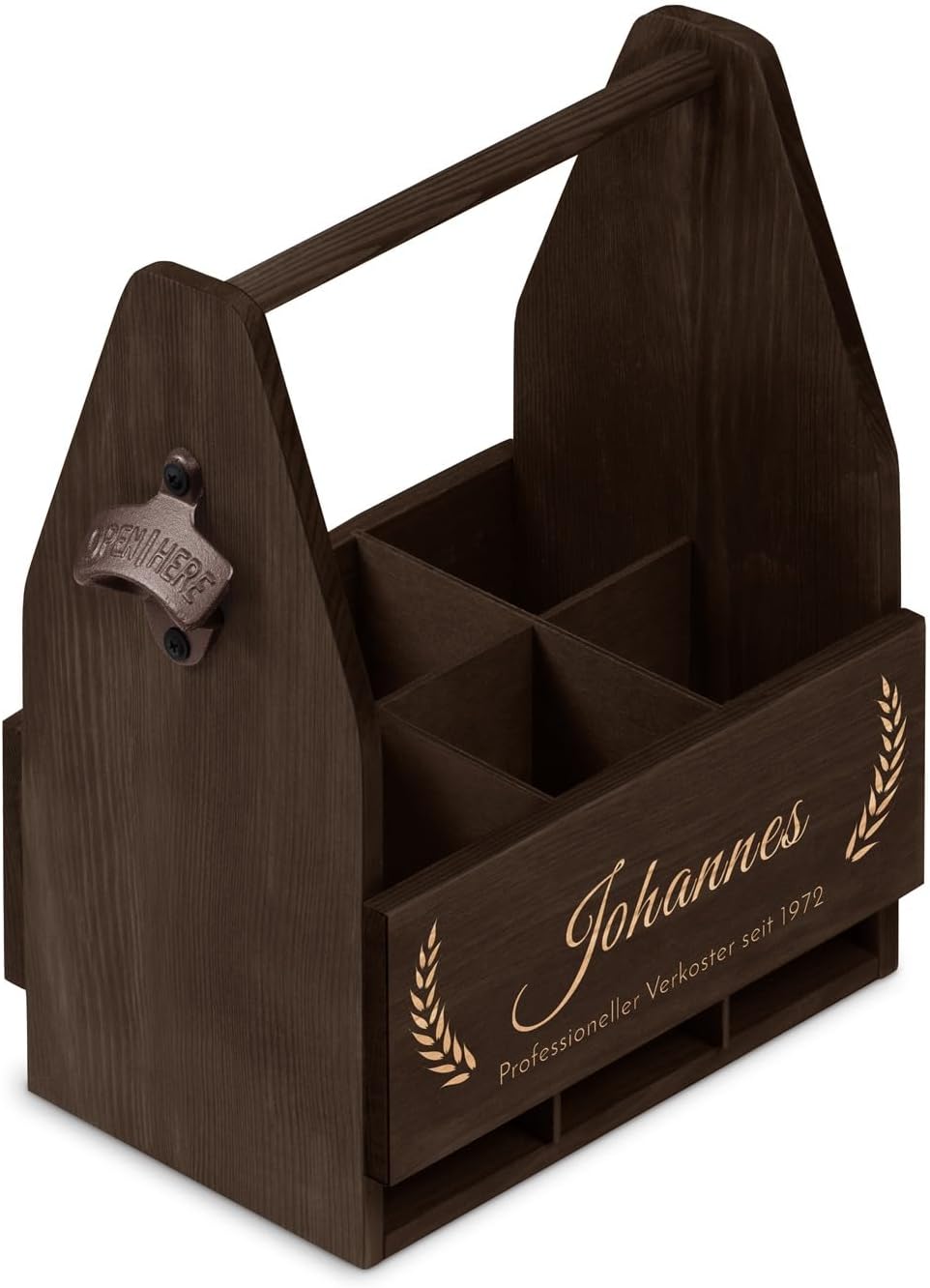 Maverton Bierträger für 6 Flaschen 0,5L + Gravur - Männerhandtasche mit Flaschenöffner - Grösse: 25x