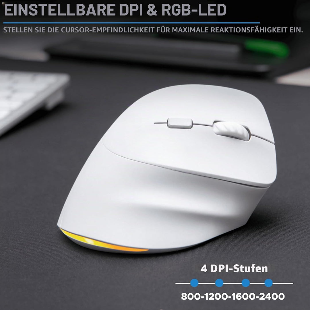 Bluestork - Ergonomische Vertikale Kabellose Maus 4800 DPI Weiss Weiss für Rechtshänder, Weiss für R